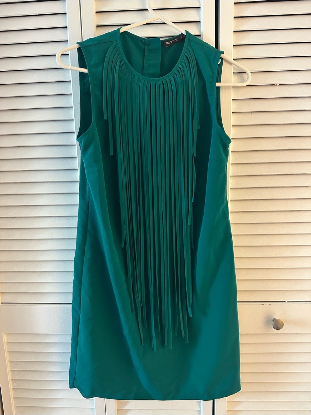 Zara Teal Fringe Sleeveless Shift Dress